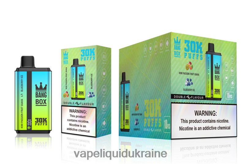 Pod System Vape - Bang Box 30000 Puffs Dual Flavors Kiwi Passion Fruit Guava & Blueberry Ice 624T6B65